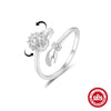 S925 Sterling Silver Bow Element Creative Rotary Decompression Opening Adjustable Ring With Geometric Pattern And Real Gold Plating