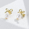 S925 Sterling Silver Bow Shaped Natural Freshwater Pearl Inlaid Earrings For Women