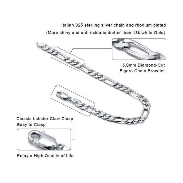S925 Sterling Silver Bracelet Figaro Hiphop Geometric Electroplated For Men And Women