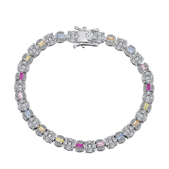S925 Sterling Silver Bracelet With Colorful Zircon Inlaid Geometric Pattern Electroplated Light Luxury Women's Hand Ornament