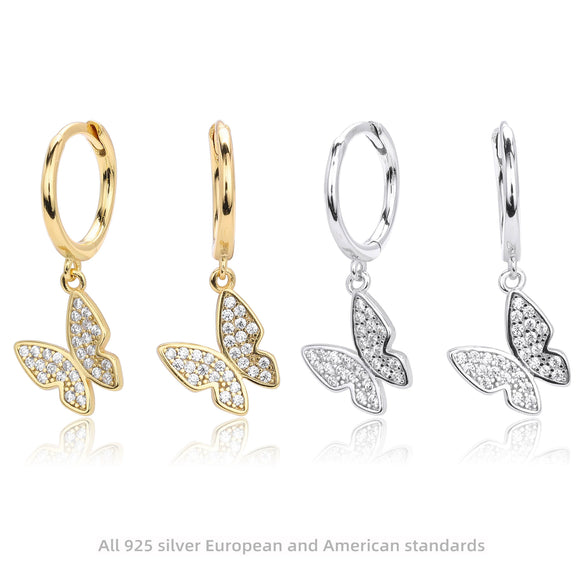 S925 Sterling Silver Butterfly And Bow Earrings For Women Light Luxury Style