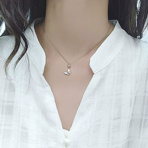 S925 Sterling Silver Butterfly Clavicle Necklace With Mixed Gem Inlay Electroplated Simple Elegant Animal Pendant Cross Chain For Women