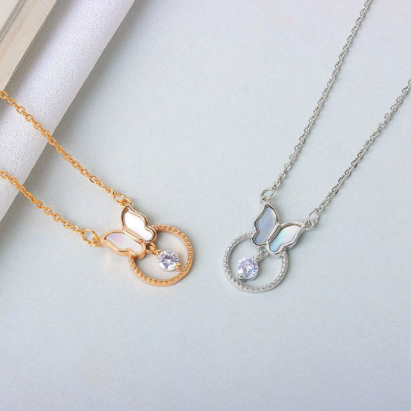 S925 Sterling Silver Butterfly Pendant Necklace With Mixed Gem Electroplated Cross Chain Simple Elegant Clavicle Necklace For Women