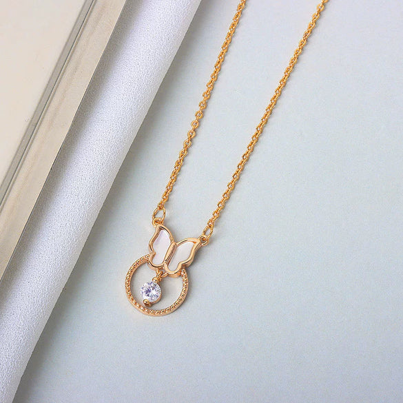 S925 Sterling Silver Butterfly Pendant Necklace With Mixed Gem Electroplated Cross Chain Simple Elegant Clavicle Necklace For Women