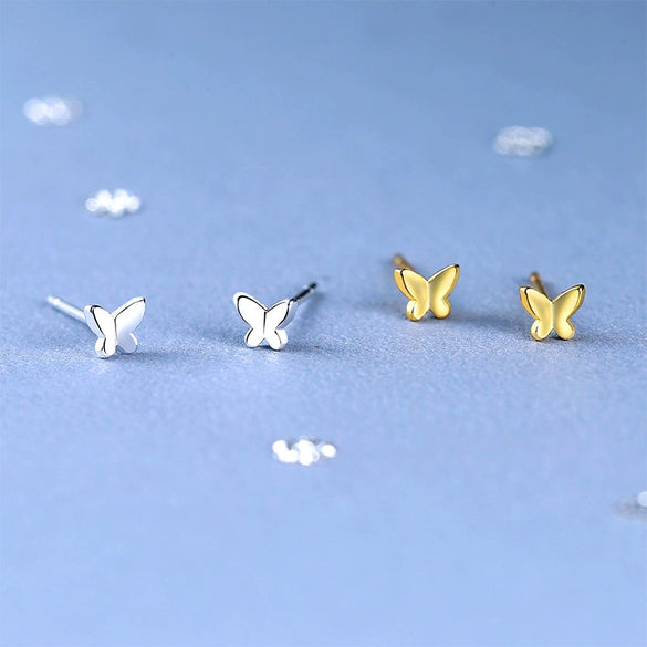 S925 Sterling Silver Butterfly Stud Earrings For Women Sweet Minimalist Polished Small Earrings