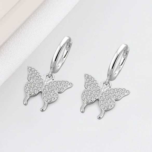 S925 Sterling Silver Butterfly Stud Earrings With Electroplated Geometric Design For Women