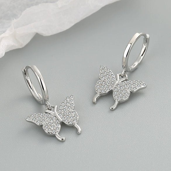 S925 Sterling Silver Butterfly Stud Earrings With Electroplated Geometric Design For Women