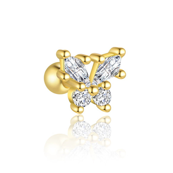 S925 Sterling Silver Butterfly Zircon Fashion Women's Sweet Animal Earrings