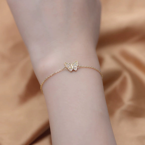 S925 Sterling Silver Butterfly Zircon Women's Light Luxury Elegant Hand Jewelry