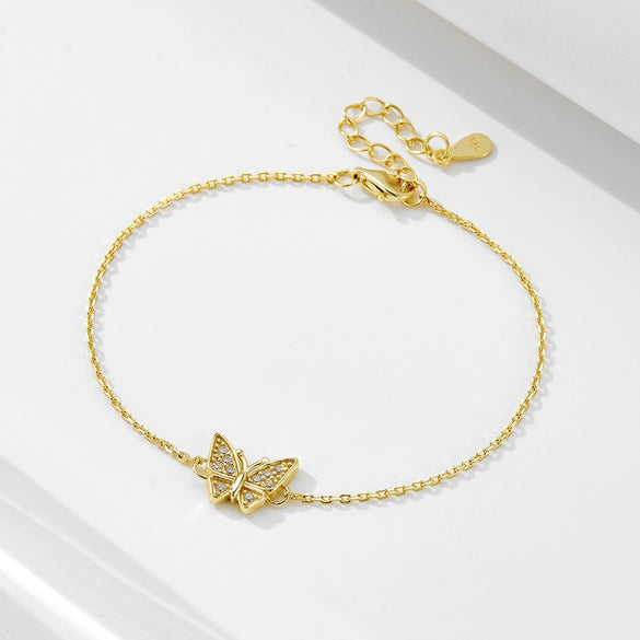 S925 Sterling Silver Butterfly Zircon Women's Light Luxury Elegant Hand Jewelry