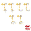 S925 Sterling Silver C Shaped Adjustable Jacket Earrings With Single Row Diamond Electroplated Simple Geometric Style