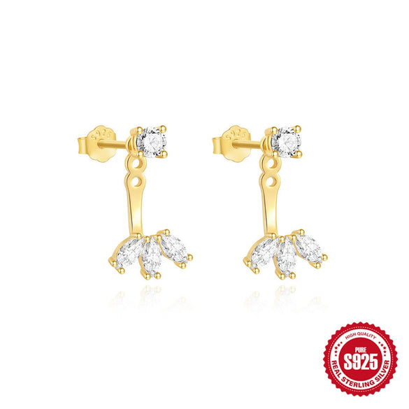 S925 Sterling Silver C Shaped Adjustable Jacket Earrings With Single Row Diamond Electroplated Simple Geometric Style