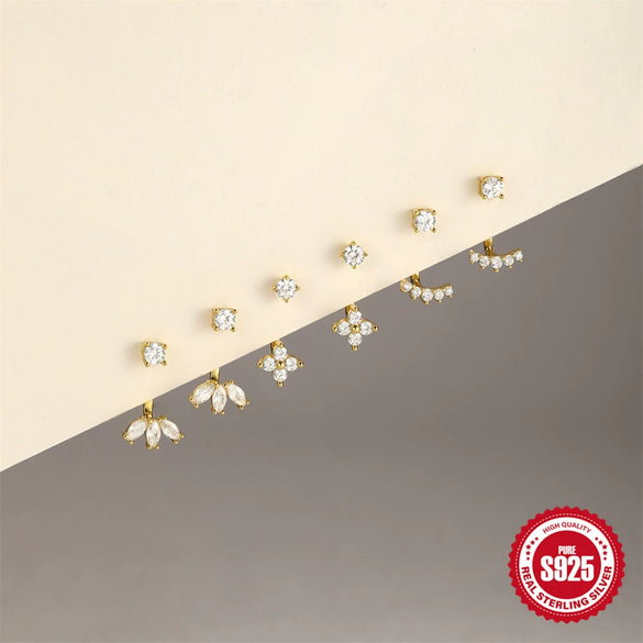 S925 Sterling Silver C Shaped Adjustable Jacket Earrings With Single Row Diamond Electroplated Simple Geometric Style
