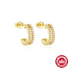 S925 Sterling Silver C Shaped Hollow Pearl Double Layer Ring Row Diamond Earrings With Electroplating For Women Geometric Style