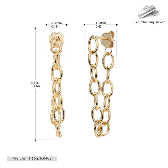 S925 Sterling Silver Chain Tassel Earrings Electroplated Fashion Ear Jewelry