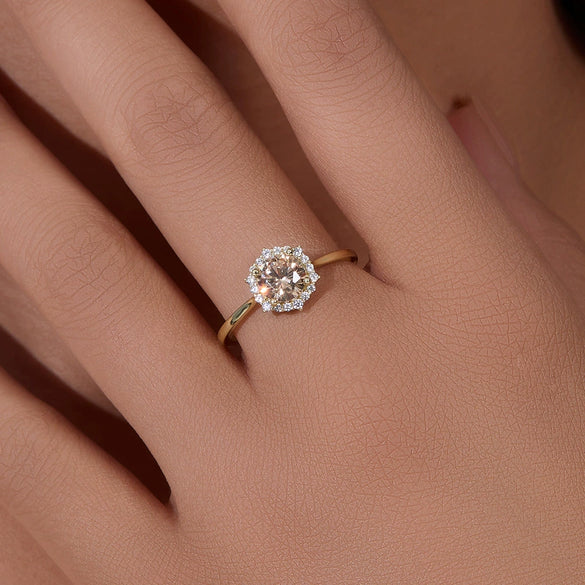 S925 Sterling Silver Champagne Zircon Ring For Women With Geometric Design For Engagement And Wedding