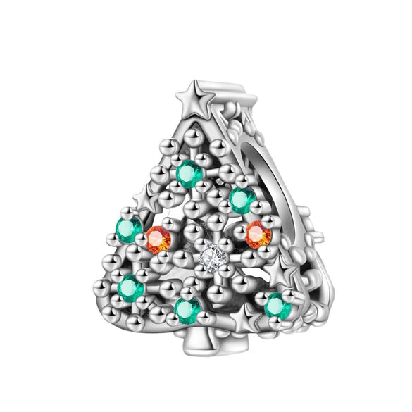 S925 Sterling Silver Christmas Tree Snowman Charm Diy Bracelet Accessories With Dripping Oil Design