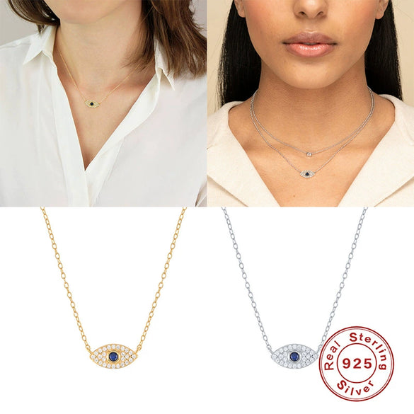 S925 Sterling Silver Classic Blue Eyes Diamond Devil's Eye Pendant Clavicle Necklace With Geometric Design And Environmental Protection Electroplating