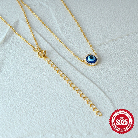 S925 Sterling Silver Classic Devil's Eye Stud Earrings And O Chain Necklace Combination Accessories With Electroplating For Women