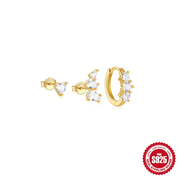 S925 Sterling Silver Classic Pearl Petal Zircon All Match Women's Earrings With Geometric Pattern And Electroplating