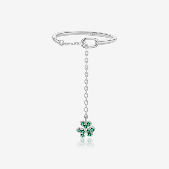 S925 Sterling Silver Clover Pendant Ring With Irregular Stacked Design Adjustable Chain Pull Geometric Style Platinum And 18K Gold Electroplated
