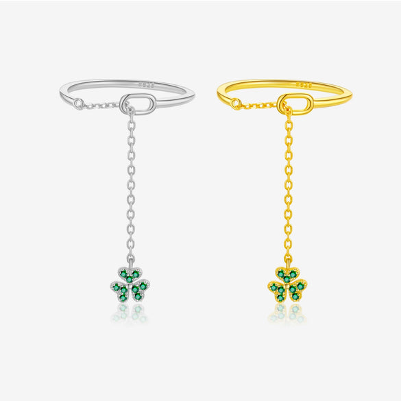 S925 Sterling Silver Clover Pendant Ring With Irregular Stacked Design Adjustable Chain Pull Geometric Style Platinum And 18K Gold Electroplated