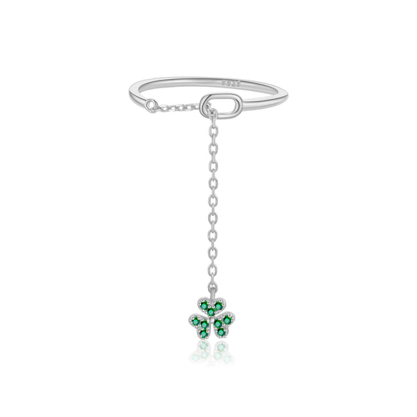S925 Sterling Silver Clover Pendant Ring With Irregular Stacked Design Adjustable Chain Pull Geometric Style Platinum And 18K Gold Electroplated