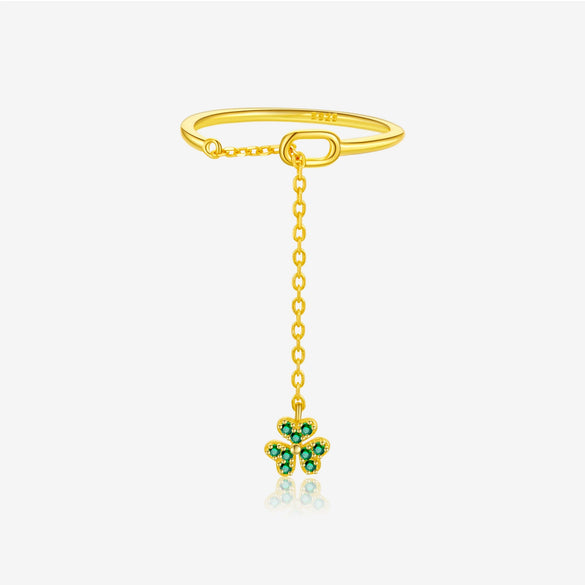 S925 Sterling Silver Clover Pendant Ring With Irregular Stacked Design Adjustable Chain Pull Geometric Style Platinum And 18K Gold Electroplated