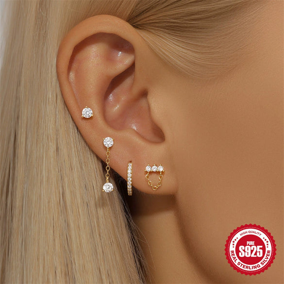 S925 Sterling Silver Cold Style Fourleaf Clover Petal Earrings With Electroplating For Women