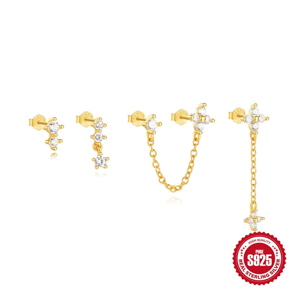 S925 Sterling Silver Cold Style Fourleaf Clover Petal Earrings With Electroplating For Women