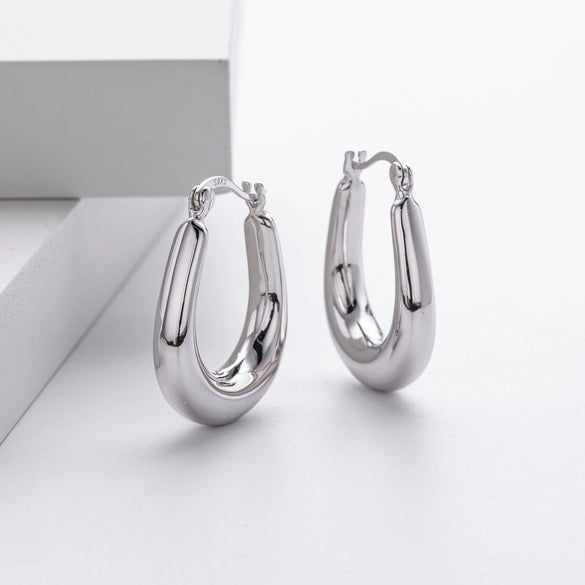 S925 Sterling Silver Cold Style Oval Geometric Electroplated Women's Earrings