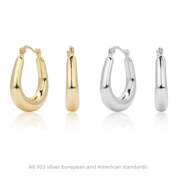 S925 Sterling Silver Cold Style Oval Geometric Electroplated Women's Earrings