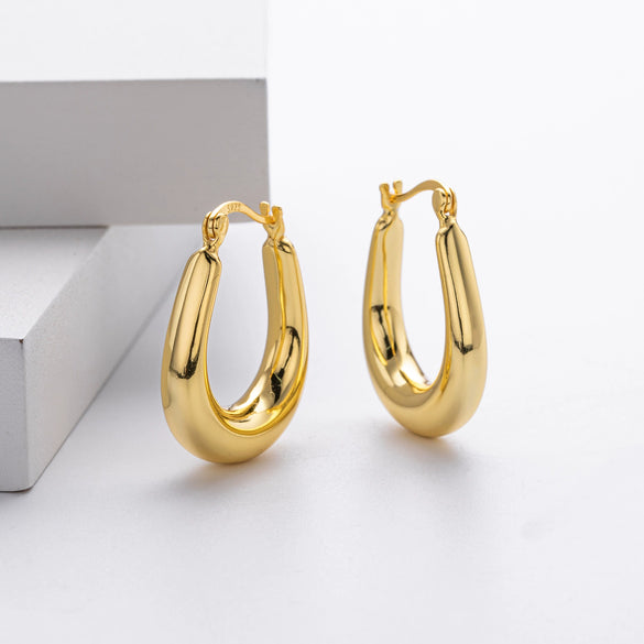 S925 Sterling Silver Cold Style Oval Geometric Electroplated Women's Earrings