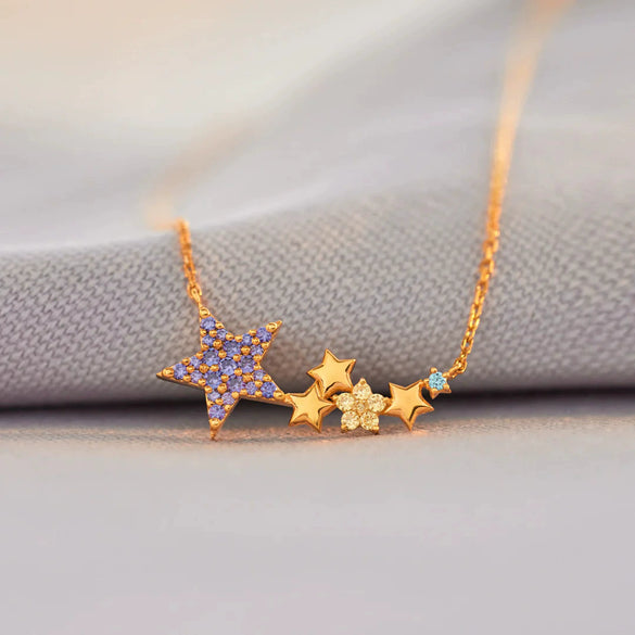 S925 Sterling Silver Colorful Star Necklace Women's Simple Fashion Clavicle Chain With Electroplating