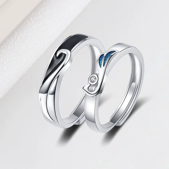 S925 Sterling Silver Couple Rings Minimal Geometric Phoenix Design Adjustable Open Band Electroplated Ring Set For Men And Women