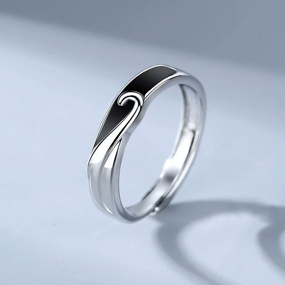 S925 Sterling Silver Couple Rings Minimal Geometric Phoenix Design Adjustable Open Band Electroplated Ring Set For Men And Women