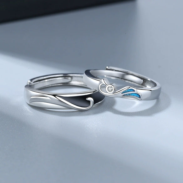 S925 Sterling Silver Couple Rings Minimal Geometric Phoenix Design Adjustable Open Band Electroplated Ring Set For Men And Women