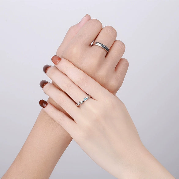 S925 Sterling Silver Couple Rings Minimal Geometric Phoenix Design Adjustable Open Band Electroplated Ring Set For Men And Women