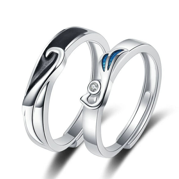 S925 Sterling Silver Couple Rings Minimal Geometric Phoenix Design Adjustable Open Band Electroplated Ring Set For Men And Women