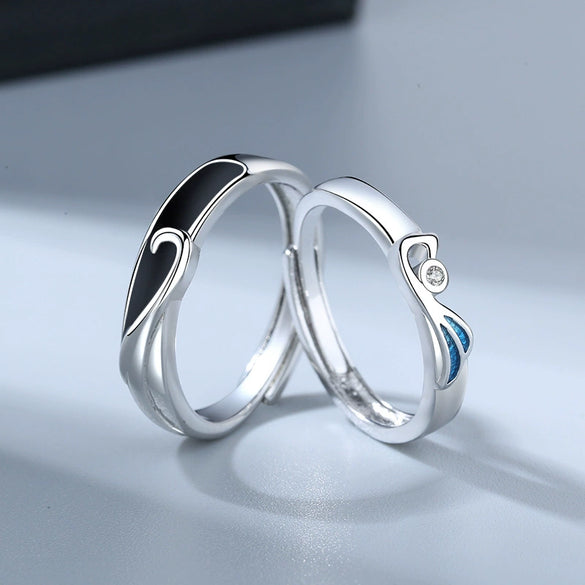 S925 Sterling Silver Couple Rings Minimal Geometric Phoenix Design Adjustable Open Band Electroplated Ring Set For Men And Women