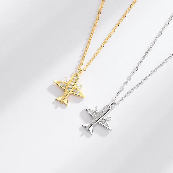 S925 Sterling Silver Creative Aircraft Necklace Jewelry