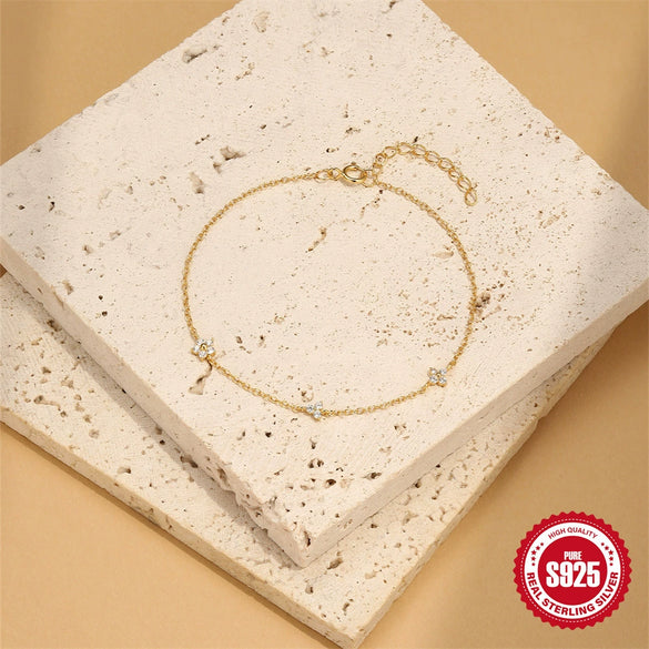 S925 Sterling Silver Creative Petal Diamondencrusted Geometric Niche Highend Electroplated Bracelet For Women