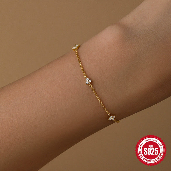 S925 Sterling Silver Creative Petal Diamondencrusted Geometric Niche Highend Electroplated Bracelet For Women