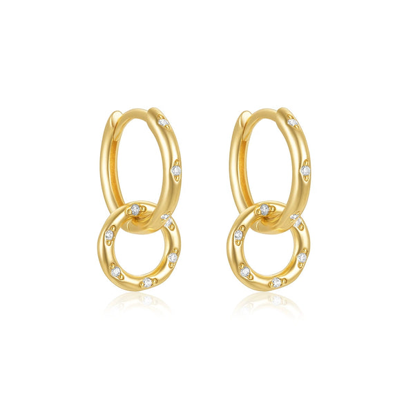S925 Sterling Silver Cross Double Buckle Inlaid Zircon Earrings With Geometric Design And Electroplating Treatment