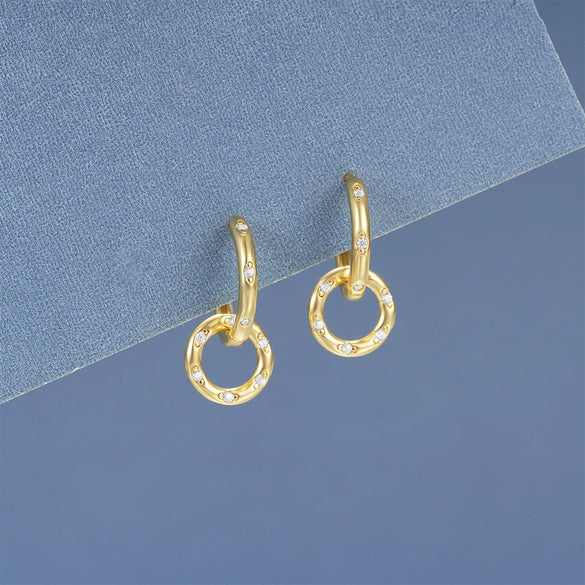 S925 Sterling Silver Cross Double Buckle Inlaid Zircon Earrings With Geometric Design And Electroplating Treatment