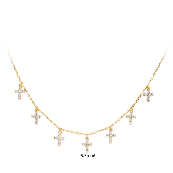 S925 Sterling Silver Cross Style Clavicle Chain With Inlaid Zircon For Women