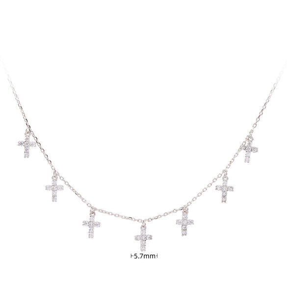 S925 Sterling Silver Cross Style Clavicle Chain With Inlaid Zircon For Women