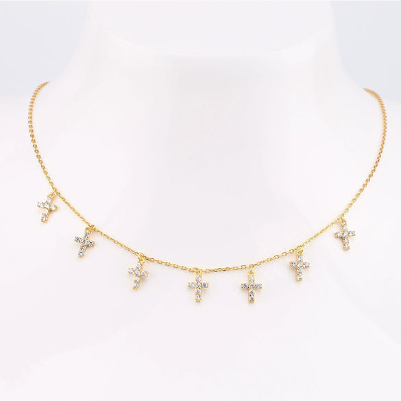 S925 Sterling Silver Cross Style Clavicle Chain With Inlaid Zircon For Women