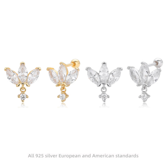 S925 Sterling Silver Crown Zirconium Electroplated Fashionable Women's Earrings