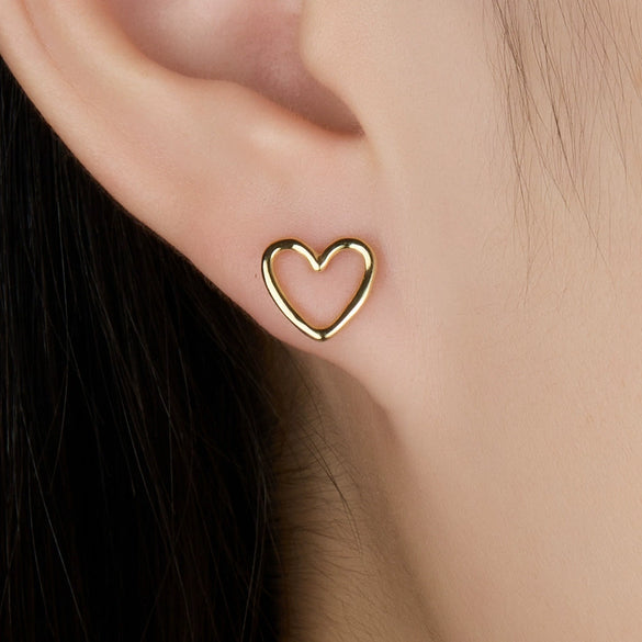 S925 Sterling Silver Cut Out Heart Geometric Electroplated Women's Earrings